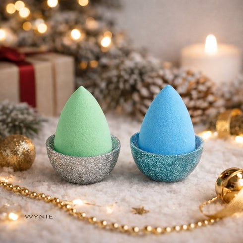 Spugnetta Makeup Blender a Goccia Natale - Azzurro e Verde | Wynie Christmas Collection