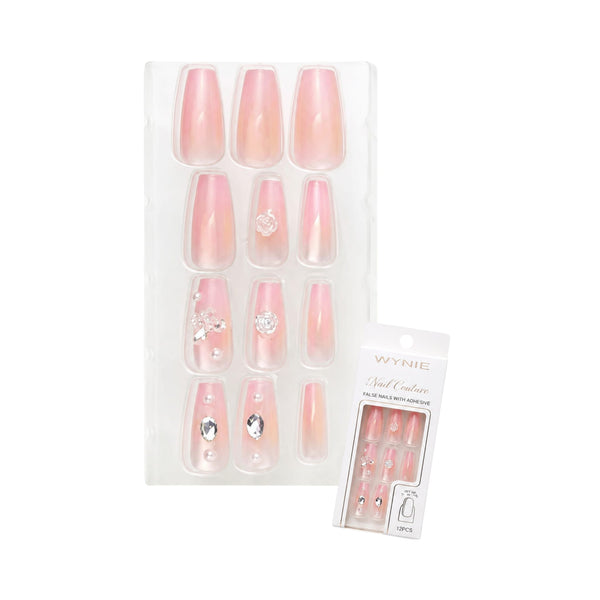 Unghie Finte Ballerina Press On Rosa con Cristalli | Wynie Nail Couture