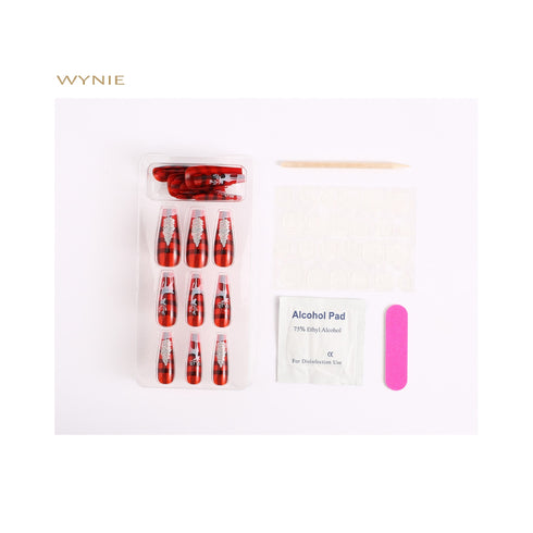 Unghie Finte Coffin Natale Rosso e Argento Glitter – Manicure Sparkling (Colla in clusa) | Wynie Christmas Collection