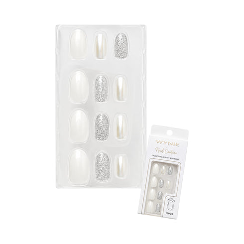Unghie Finte Ovali Press On Perlate e Argento | Wynie Nail Couture