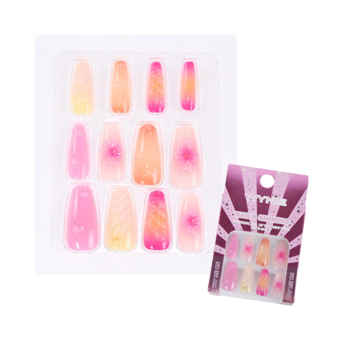 Unghie Finte Press On Ballerina Rosa con Fiore 3D | Coffin Fake Nails Wynie