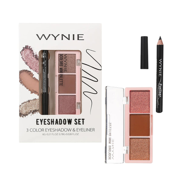Eyeshadow MakeUp Set - 3 Colors Mini Palette Ombretti + Matita Occhi Nera | Idea Regalo