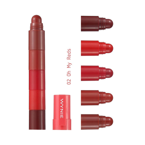 Wynie LipCrayon - Penna Labbra Multiuso 5 in 1 - Rossetto Opaco 02 Oh My Reds