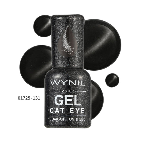 Wynie Smalto Semipermanente Gel Color 131 - Galactic Black | Finish Cat Eye, nero magnetico con glitter argento