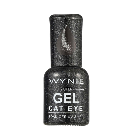 Wynie Smalto Semipermanente Gel Color 131 - Galactic Black | Finish Cat Eye, nero magnetico con glitter argento