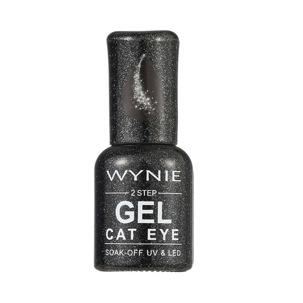 Wynie Smalto Semipermanente Gel Color 131 - Galactic Black | Finish Cat Eye, nero magnetico con glitter argento