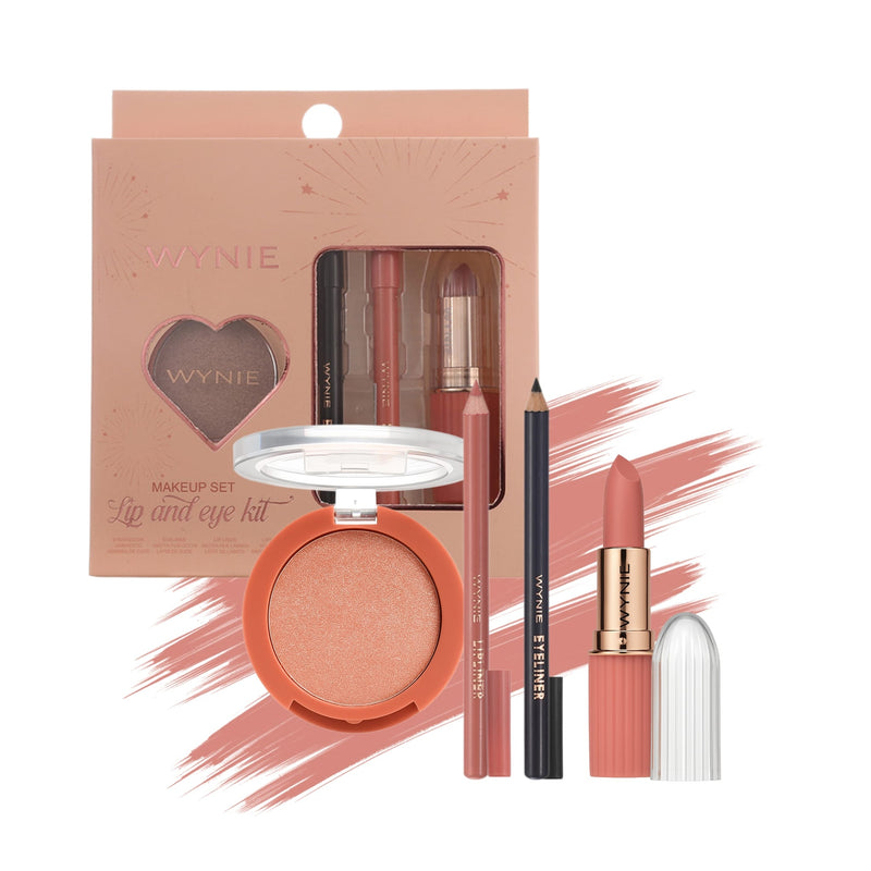 Wynie Lip & Eye Kit – Makeup Set Occhi e Labbra Nude Ombretto, Matita Occhi, Matita Labbra, Rossetto Cremoso | Idea Regalo
